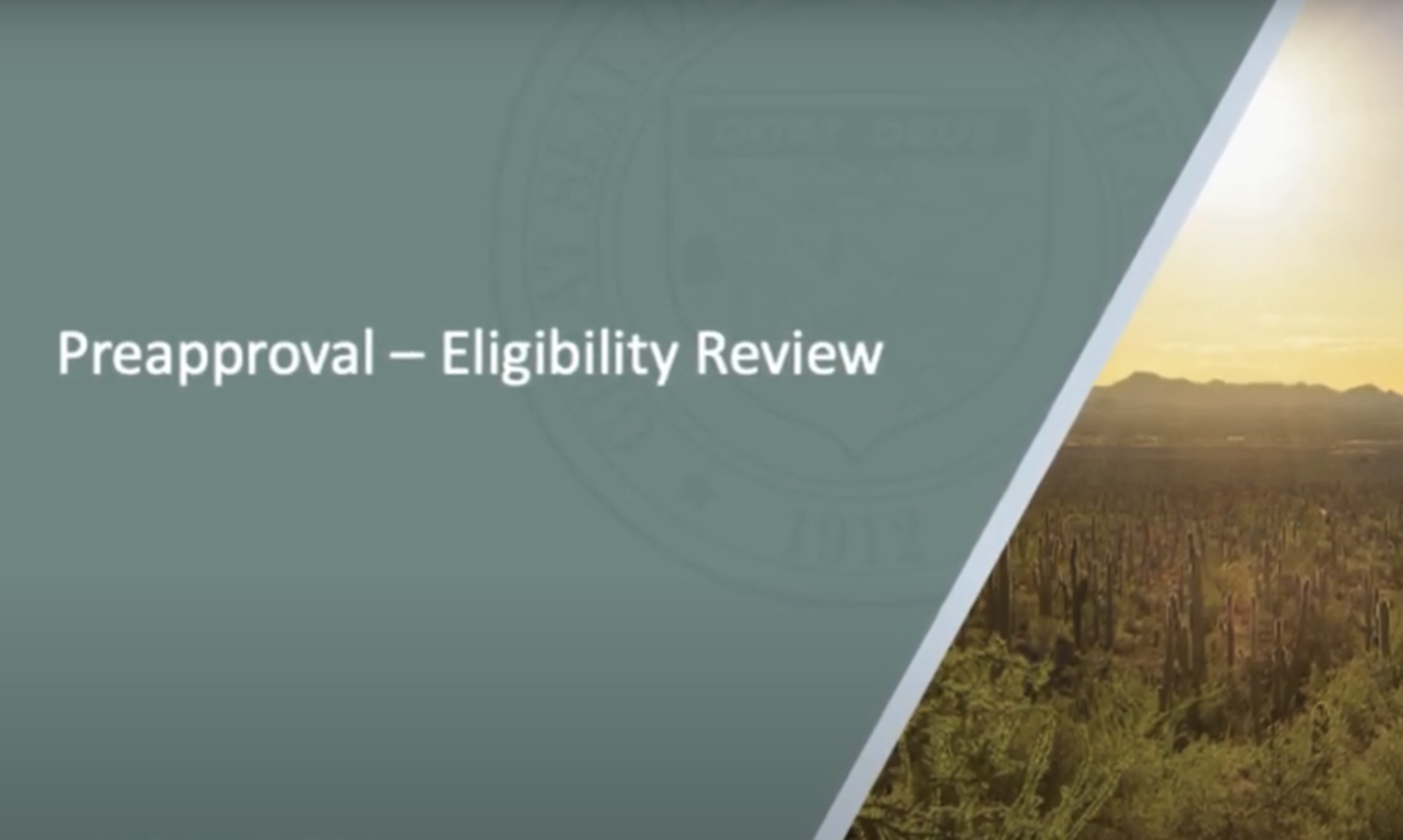 UST Preapproval Program with a text overlay that reads Preapproval Eligibility Review. Also has play button to watch/listen to a video. 