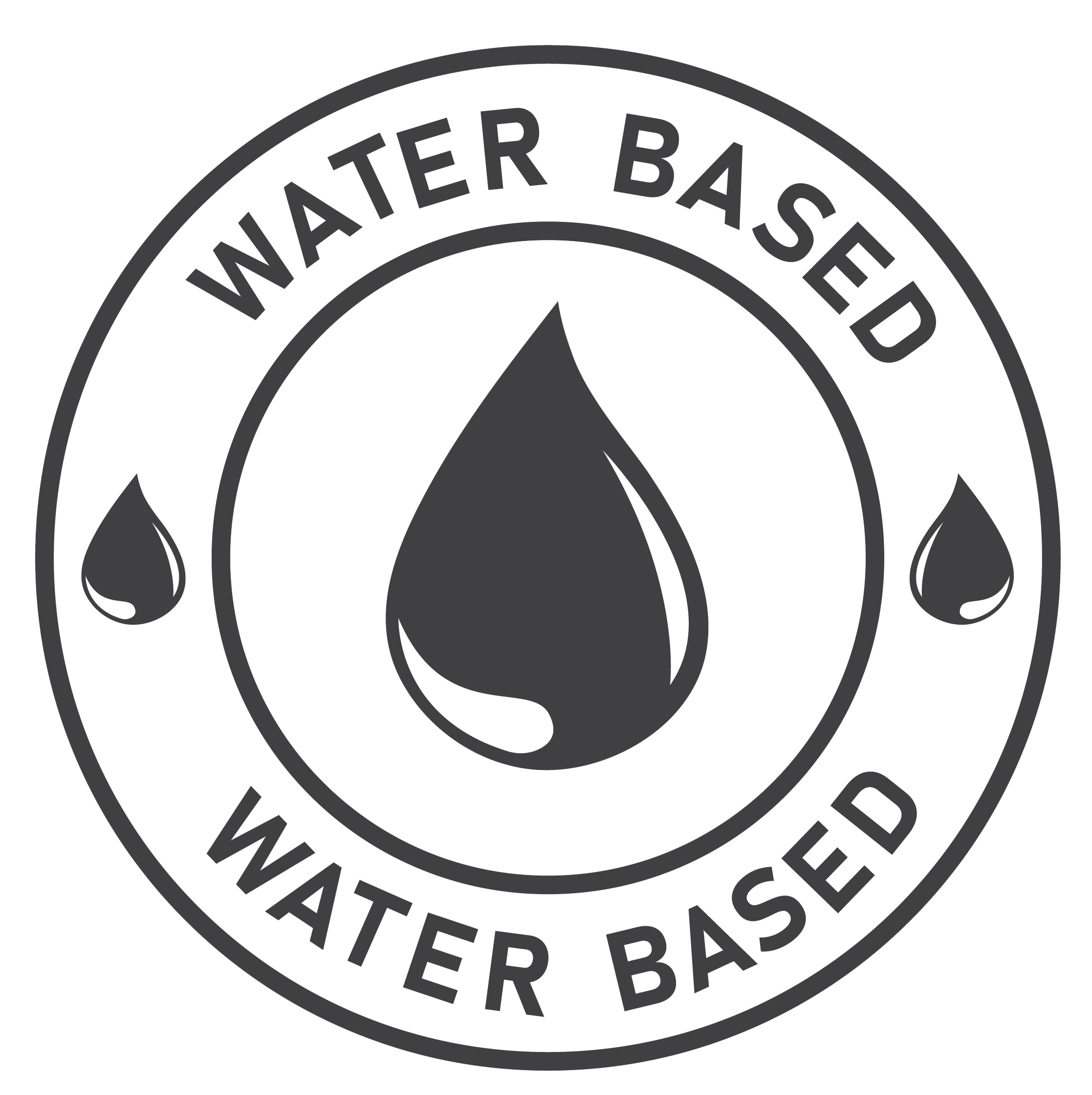 Circular badge design with the words Water Based at the top and bottom